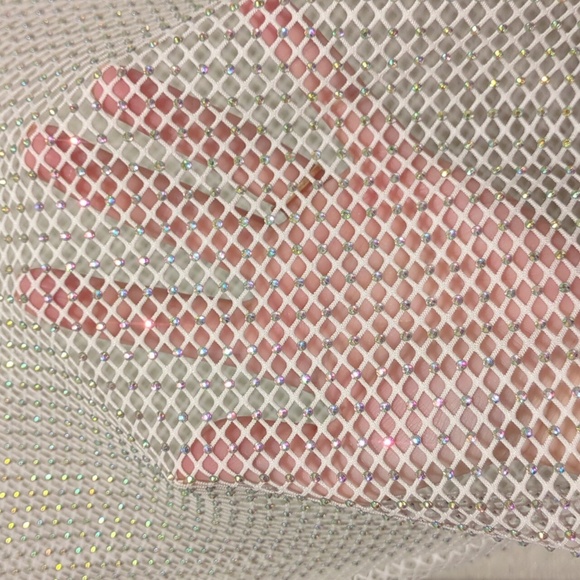 Orange Kiss long sleeve mesh sparkly rhinestone cover shirt - Picture 4 of 10